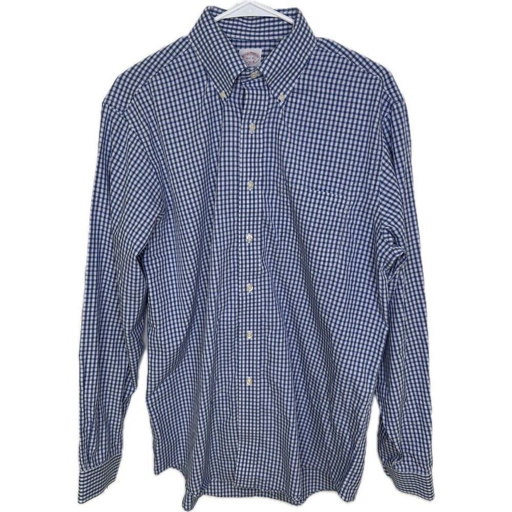 Brooks Brothers Dress Button Down shirt 15.5 35 Madison Fit Men’s Plaid Blue - Picture 1 of 7